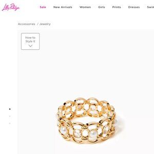 NWT Lilly Pulitzer Pink Palms Cuff Stretch Bracelet Gold